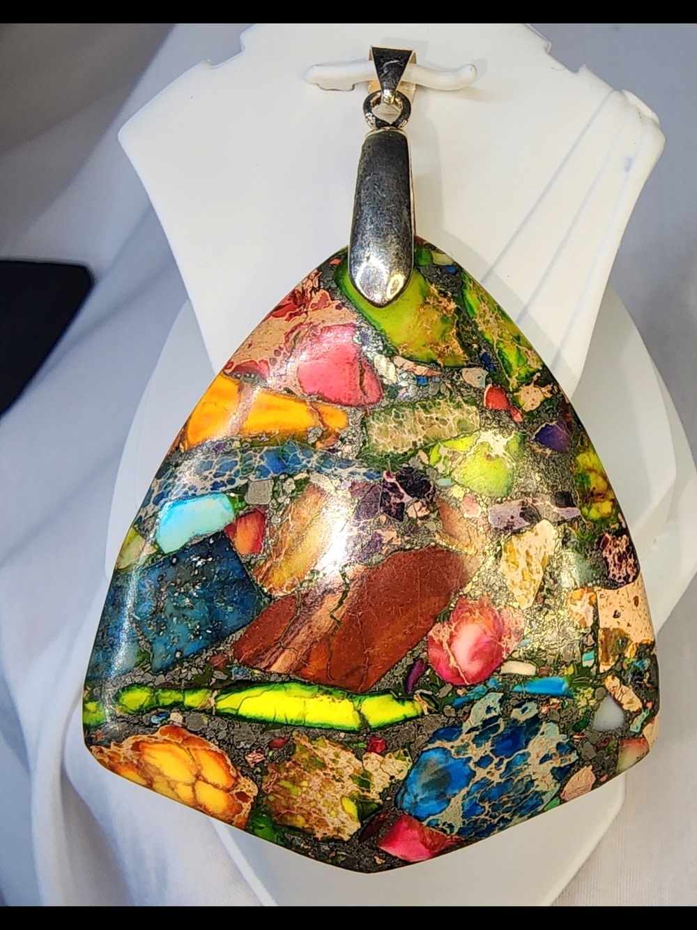Rainbow sea sediment jasper shield-shaped Pendant